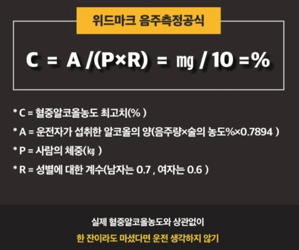 음주단속 위드마크 계산 공식