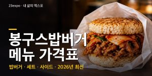 봉구스밥버거 메뉴 가격표 — 봉구스 3,500원·햄치즈 5,100원·제육 4,500원·봉구킹 7,300원, 컵밥·사이드·토핑 추가 요금과 2025년 인상 (2026년 최신)