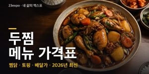 두찜 메뉴 가격표 — 까만찜닭 한마리 27,800원·반마리 20,800원·로제 30,800원·두마리 세트 48,800원, 순살·당면 옵션과 배달 쿠폰 (2026년 최신)